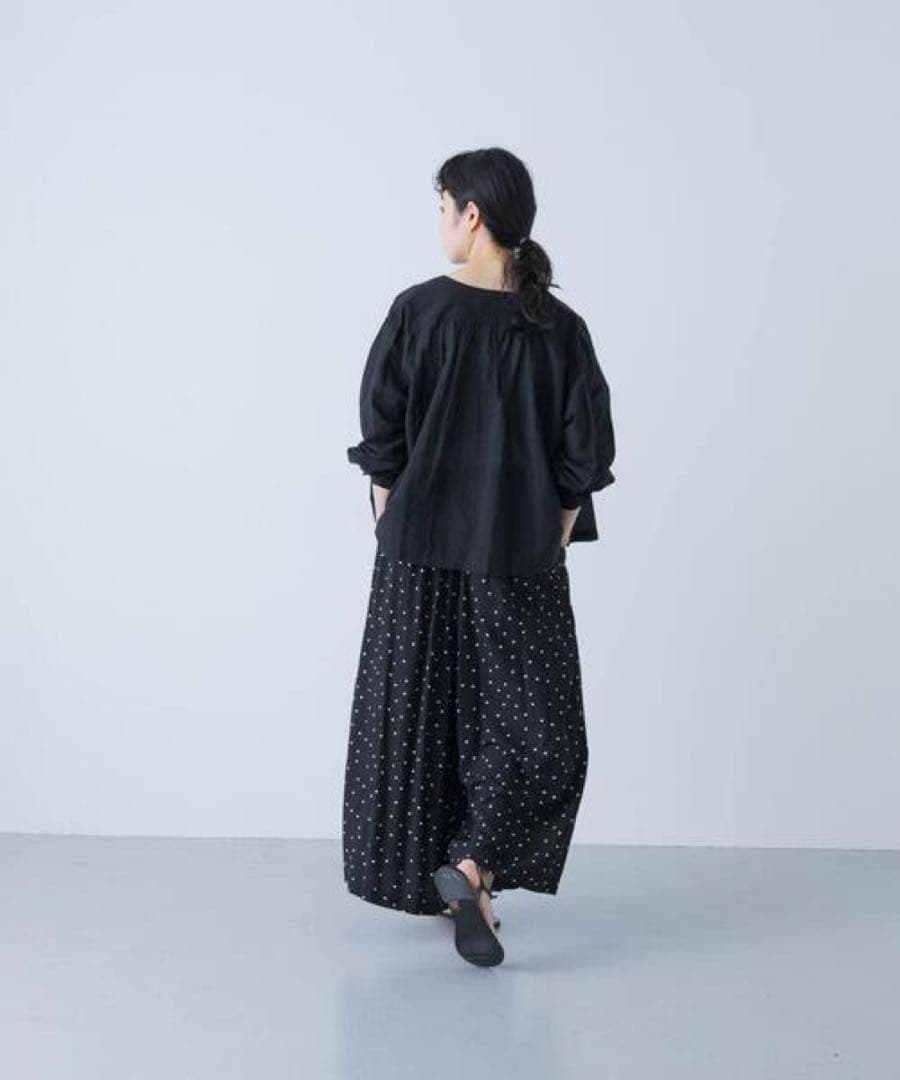 かぐれ　コットンリネンワッシャーフリルブラウス　コットンリネンフリルブラウス