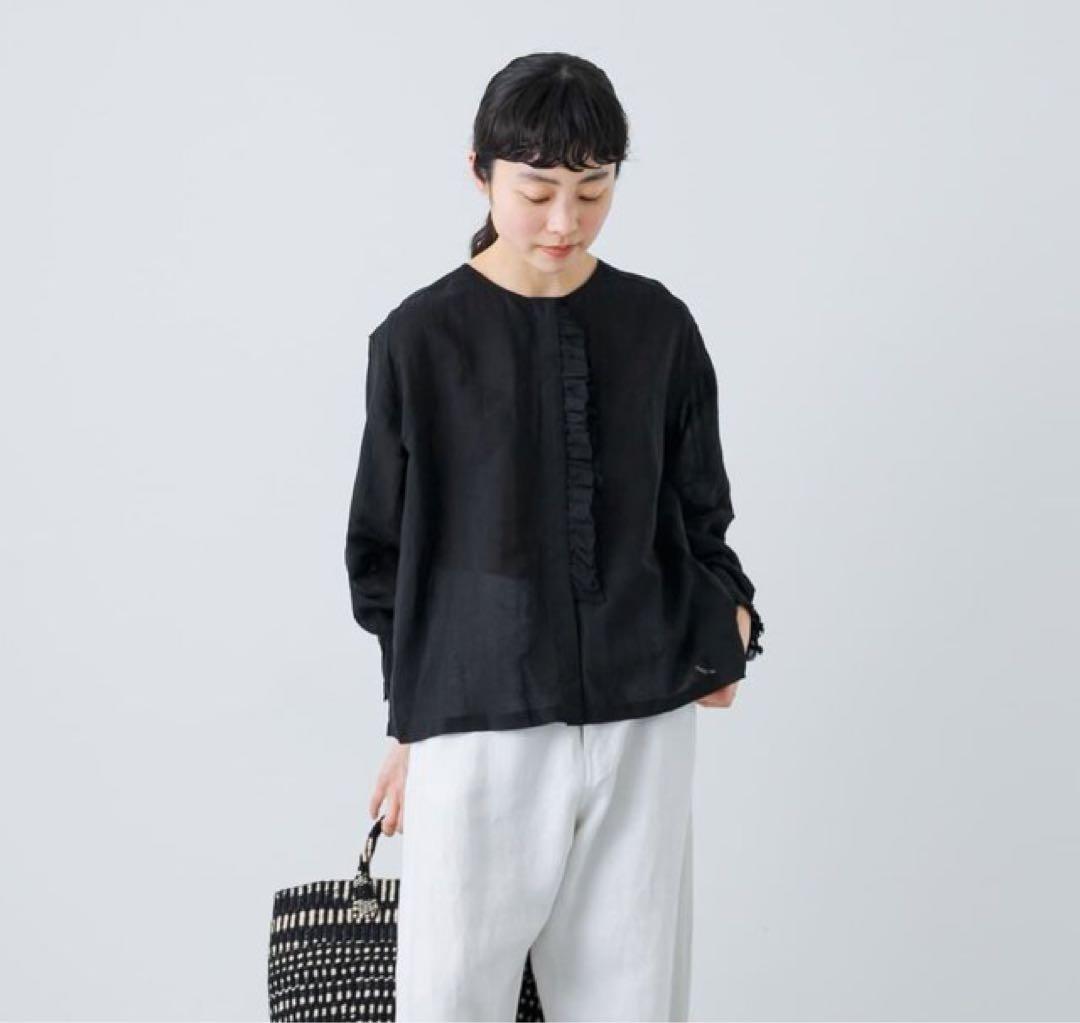 かぐれ　コットンリネンワッシャーフリルブラウス　コットンリネンフリルブラウス