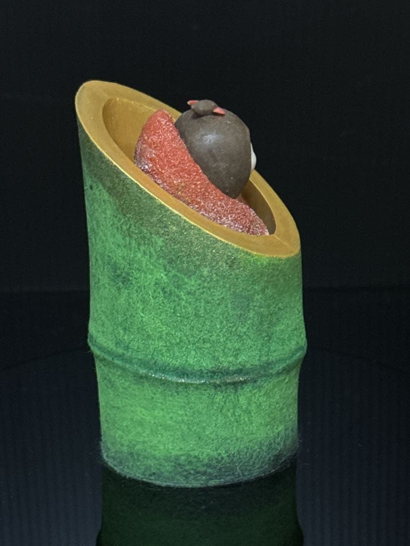 本珊瑚 高知県 珊瑚細工 名人 大堀正寿 作 『竹取姫」 置物 桃赤珊瑚