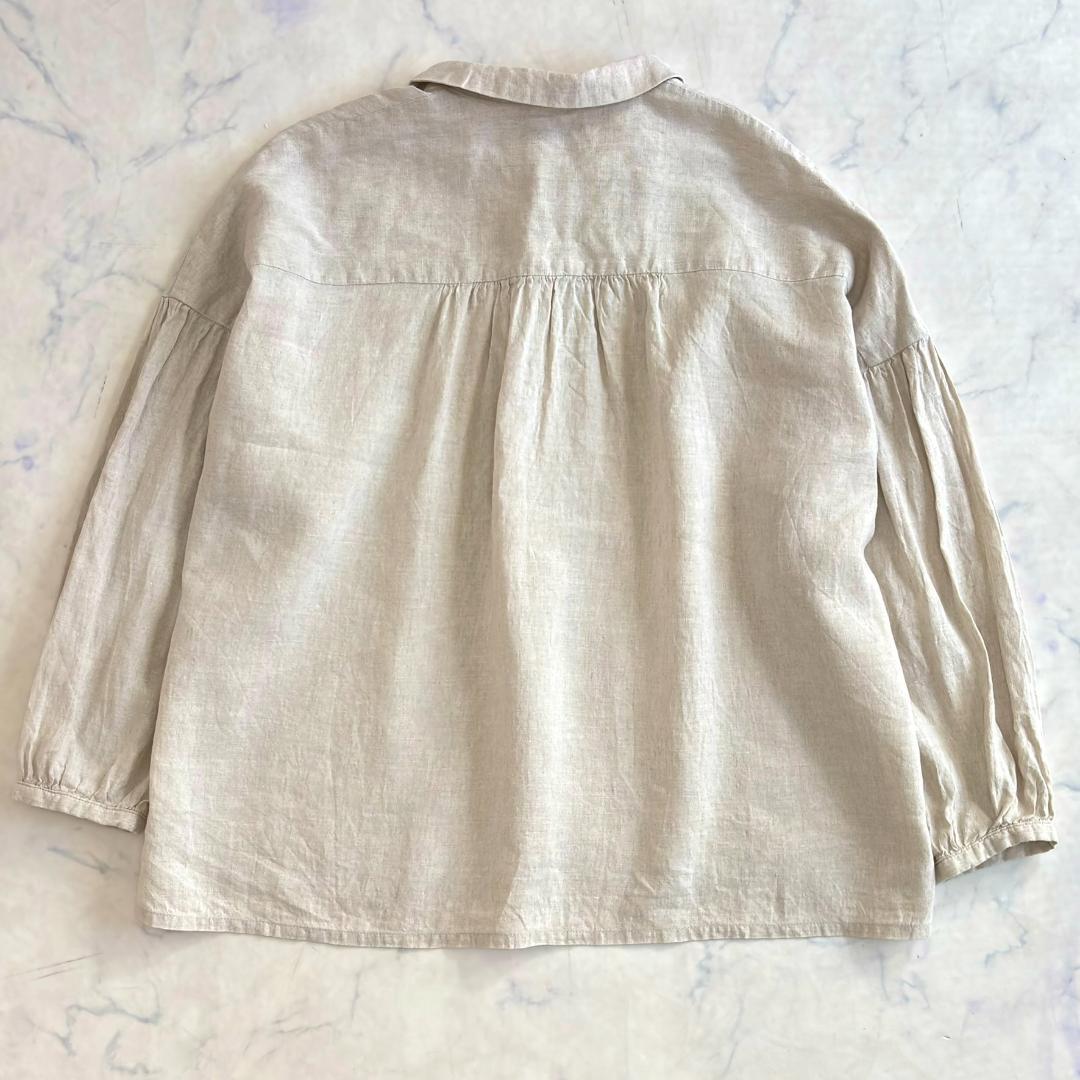 美品♪中川政七商店 リネン シルク 長袖ブラウス ベージュ ty5
