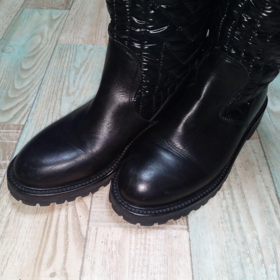 美品　MAXMARA　23.0　ブーツ　マックスマーラ　ブラック　レザー　ダウン