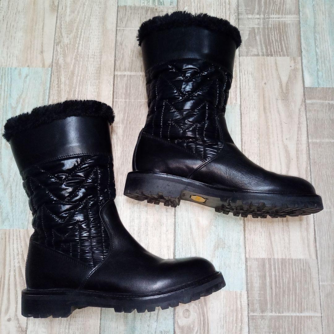 美品　MAXMARA　23.0　ブーツ　マックスマーラ　ブラック　レザー　ダウン