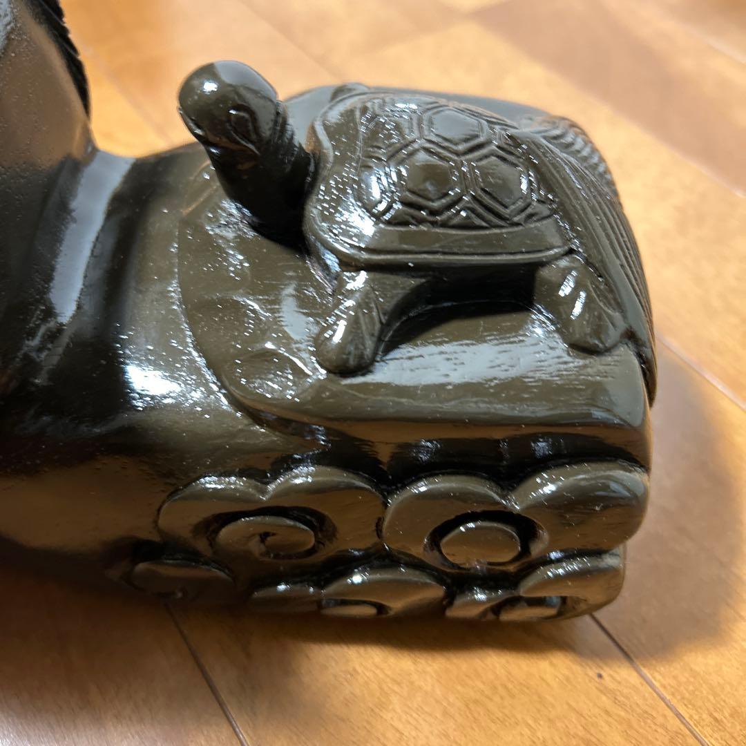 木彫 一刀彫 縁起物 墨壺 龍・鶴・亀