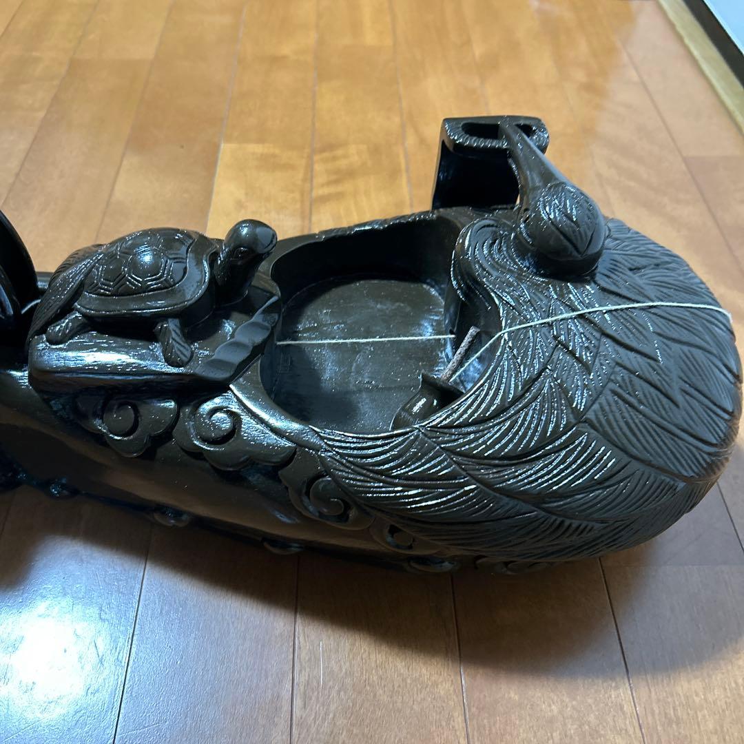 木彫 一刀彫 縁起物 墨壺 龍・鶴・亀
