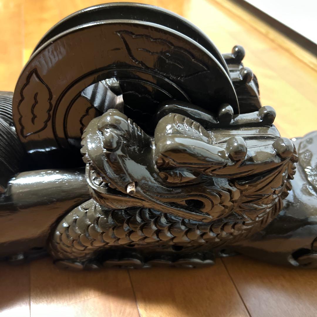 木彫 一刀彫 縁起物 墨壺 龍・鶴・亀