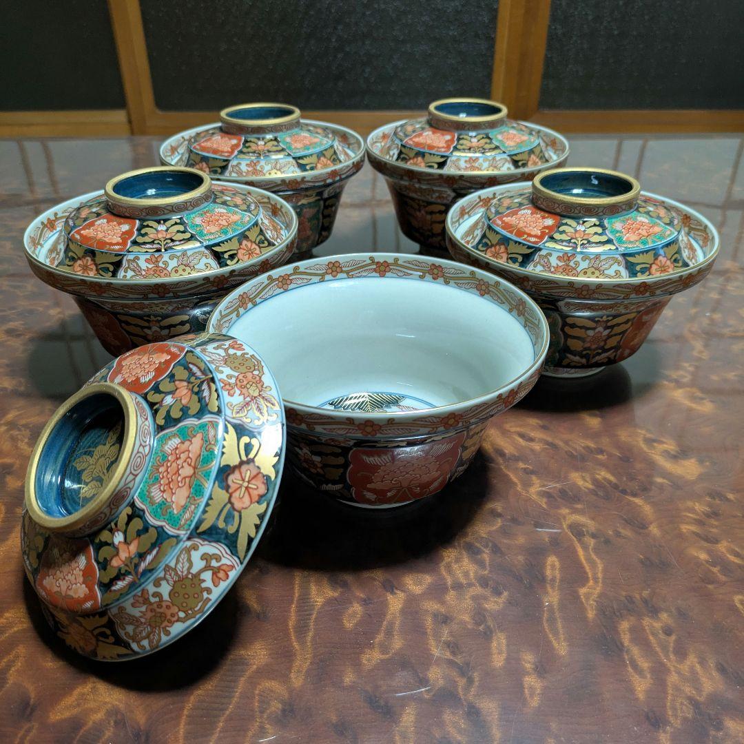 林九郎 有田焼 四方割牡丹三星花 蓋物揃