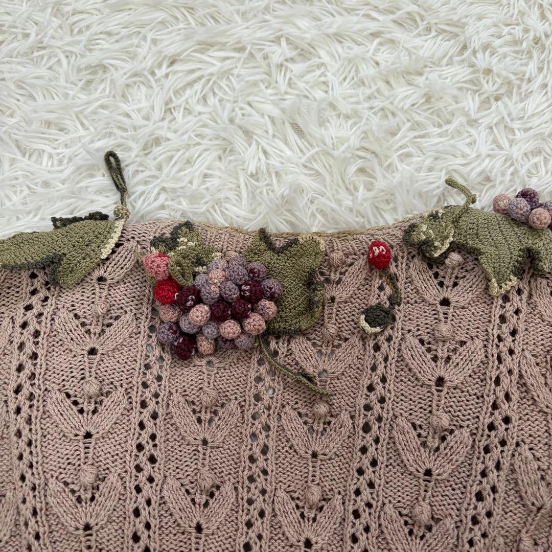 KANEKO ISAO（カネコイサオ）ブドウ刺繍 ニットカーディガン M相当