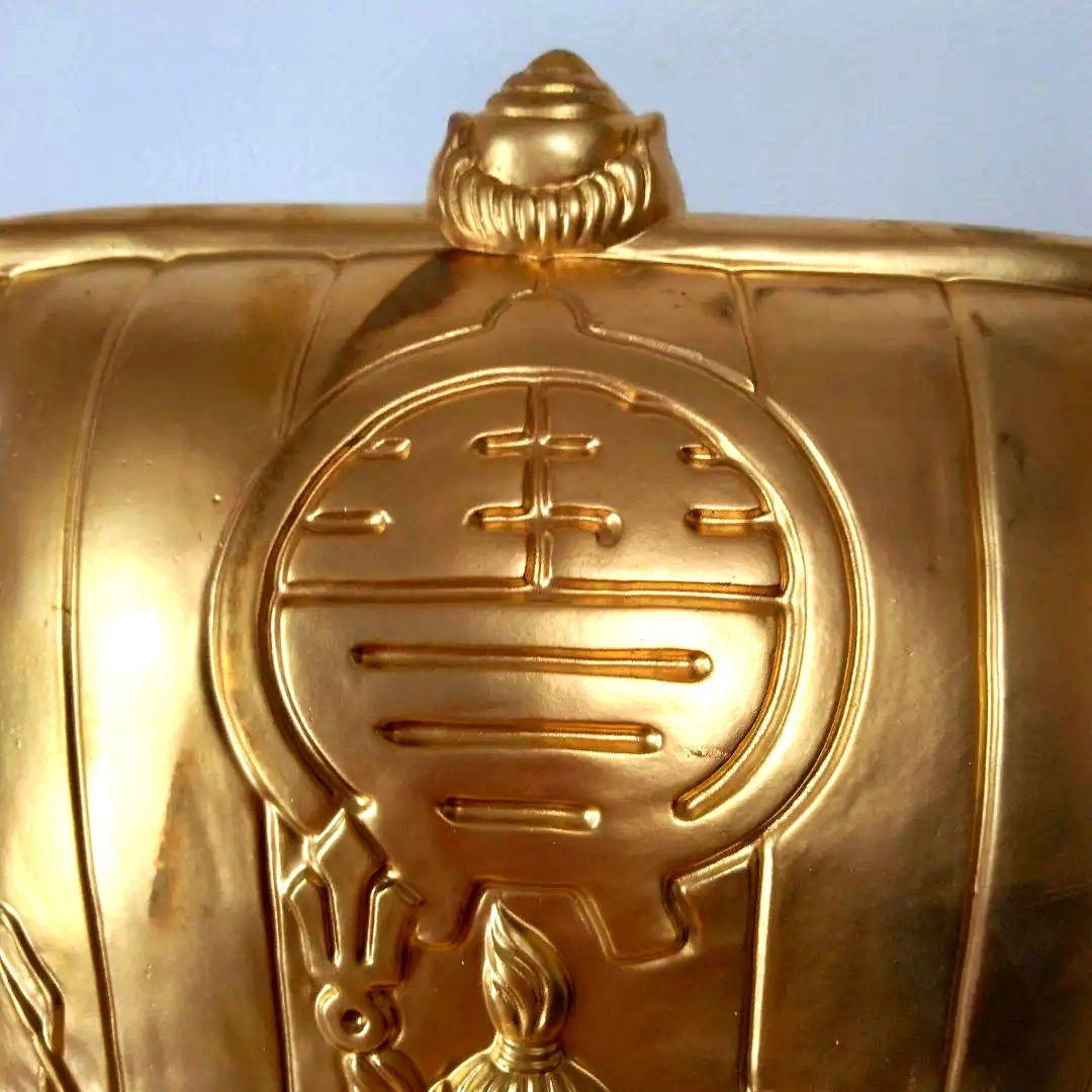 特大 金色宝船 金七福神 千両箱 開運 高43cm オブジェ 風水 陶器製