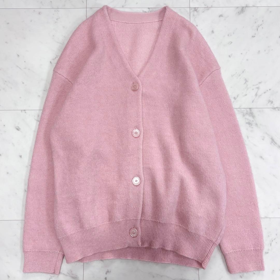 タグ付未使用✨ノーブル　モヘヤ 接結 ロングカーディガン　ピンク　ゆったり
