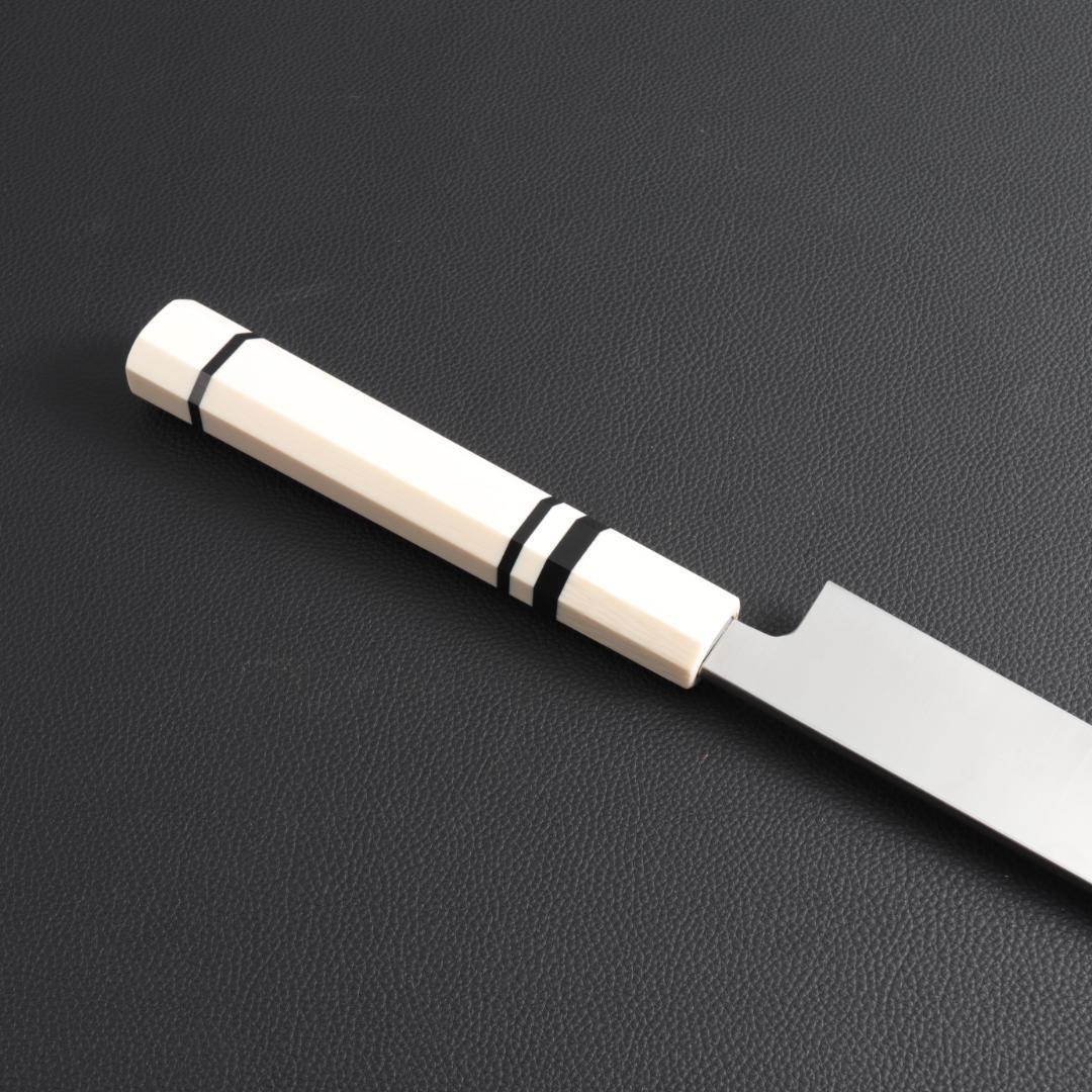 9342 柳刃包丁 9寸 刺身包丁 刃は究極の切れ味 人工象牙黒三本巻八角柄