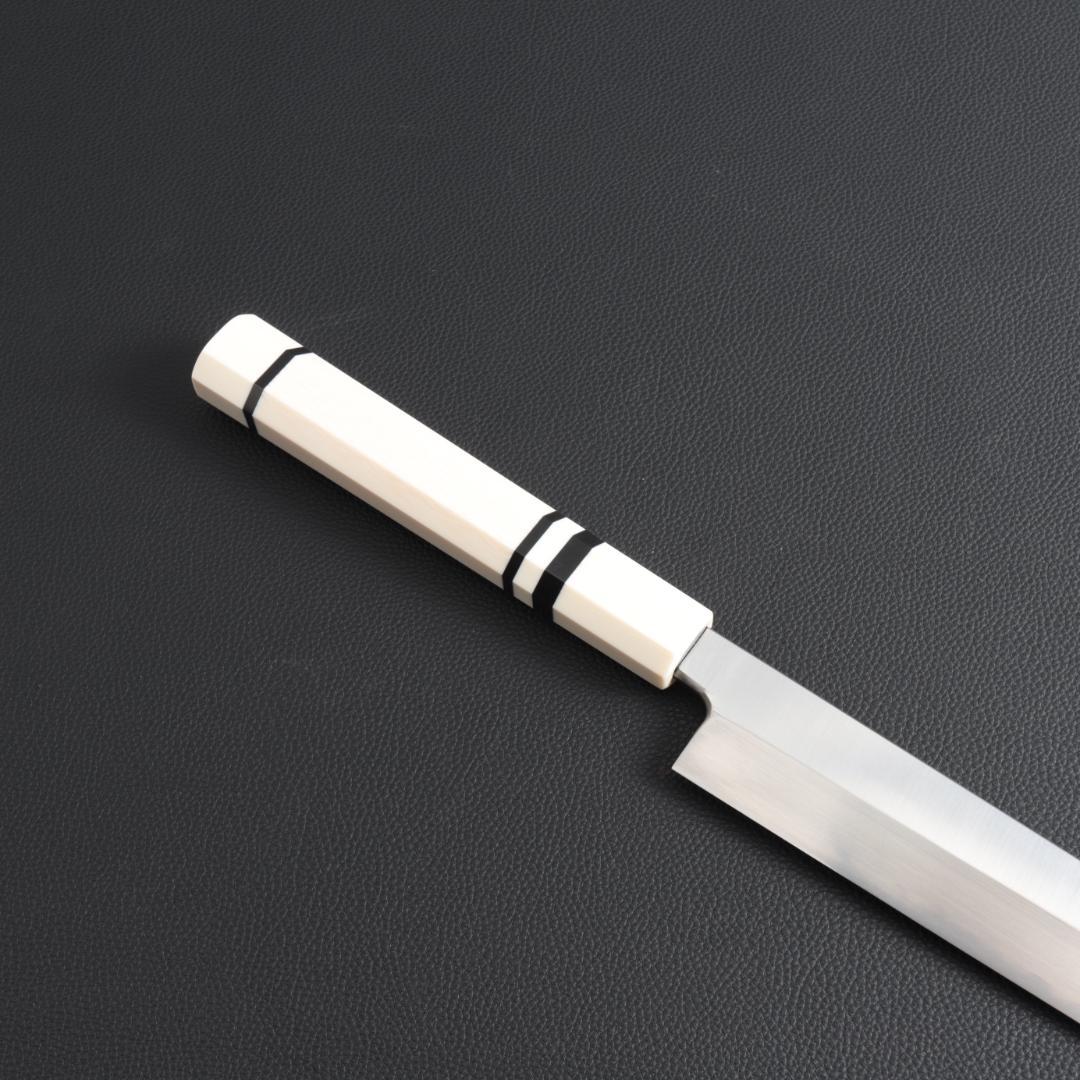 9342 柳刃包丁 9寸 刺身包丁 刃は究極の切れ味 人工象牙黒三本巻八角柄