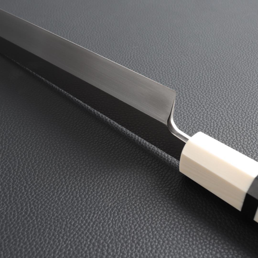 9342 柳刃包丁 9寸 刺身包丁 刃は究極の切れ味 人工象牙黒三本巻八角柄