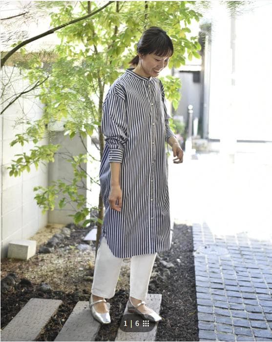 OUR 播州織のベーシックシャツ Fサイズ ネイビー コットン