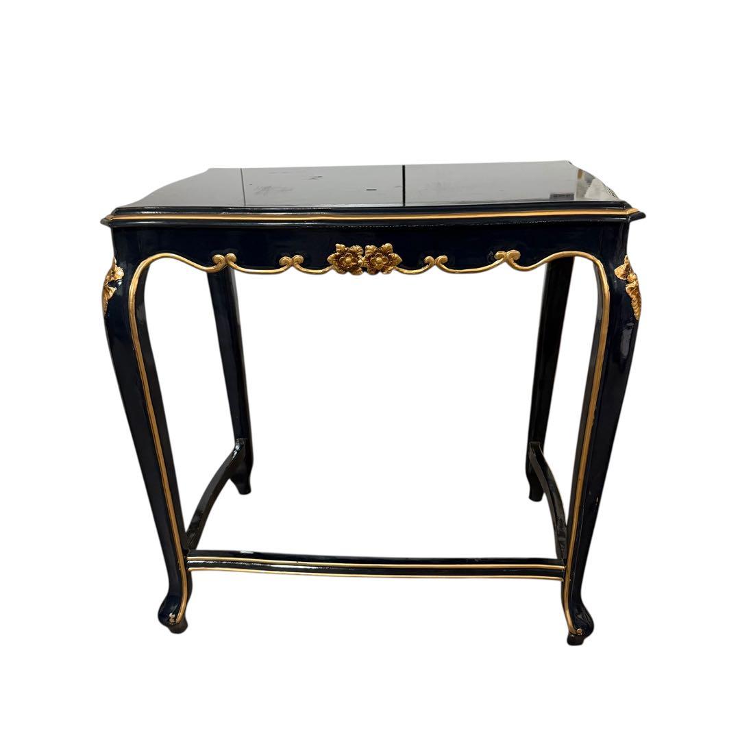 ヨーロピアン調 黒×金 花台 サイドテーブル 猫脚