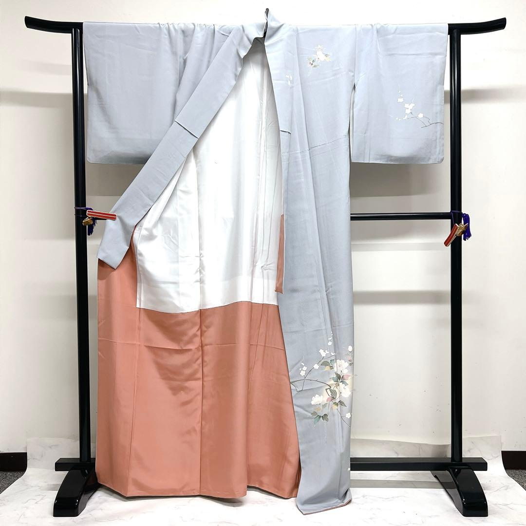 作家もの　付け下げ　牡丹　梅花　友禅染　鳥　着物　026k