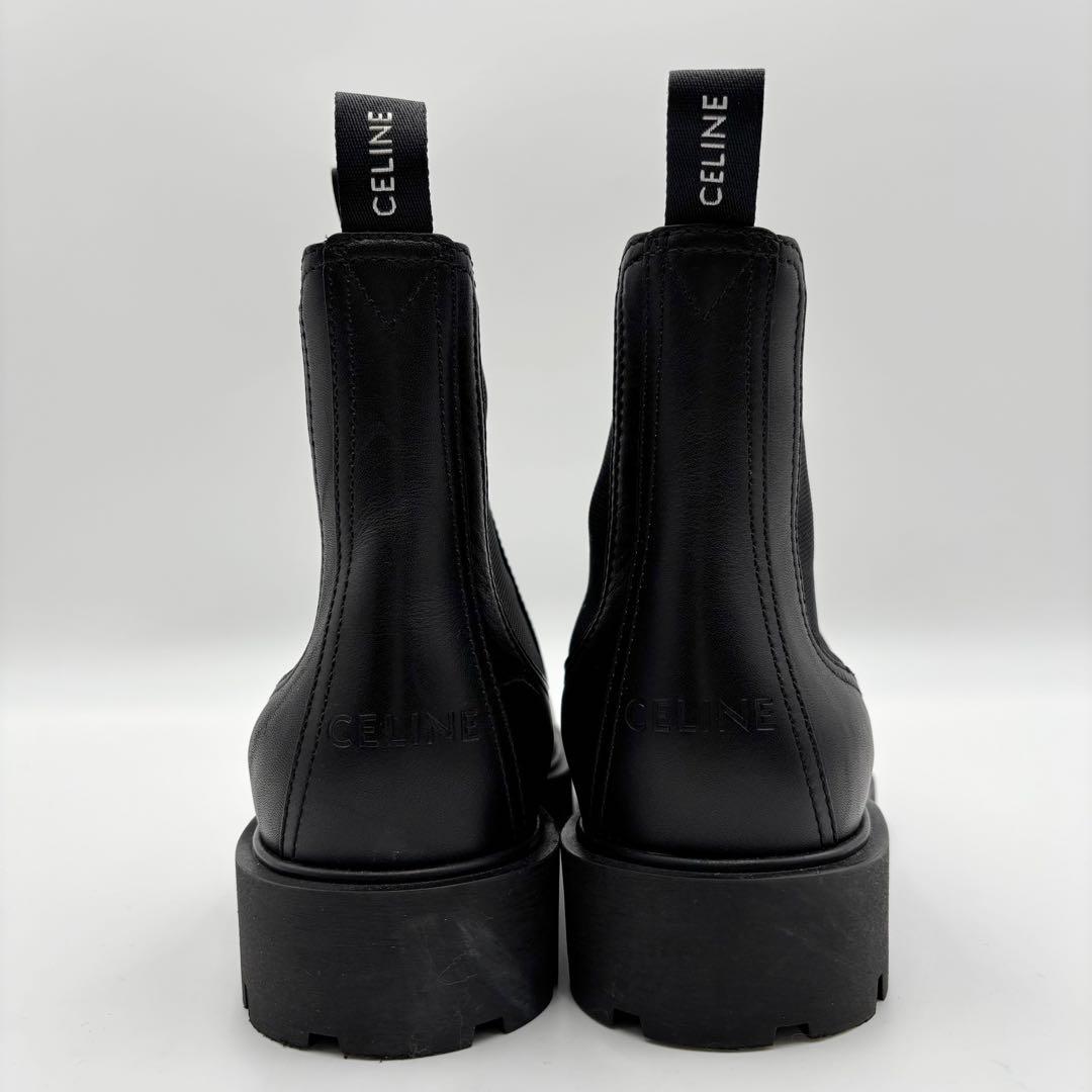 極美品 セリーヌ マーガレット チェルシーブーツ ロゴサイドゴアブーツ ブラック