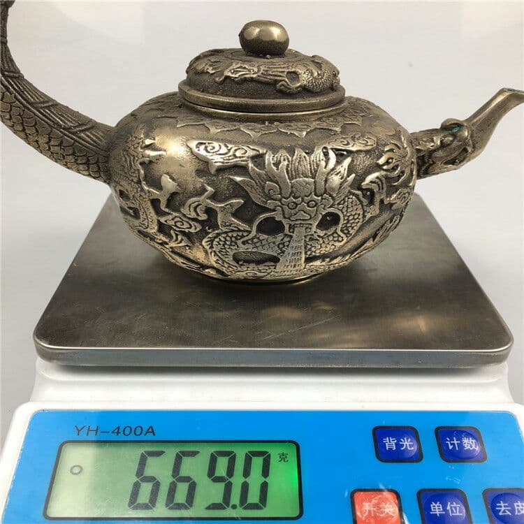 アンティーク工芸品白銅竜頭引出しポット置物 銅急須置物