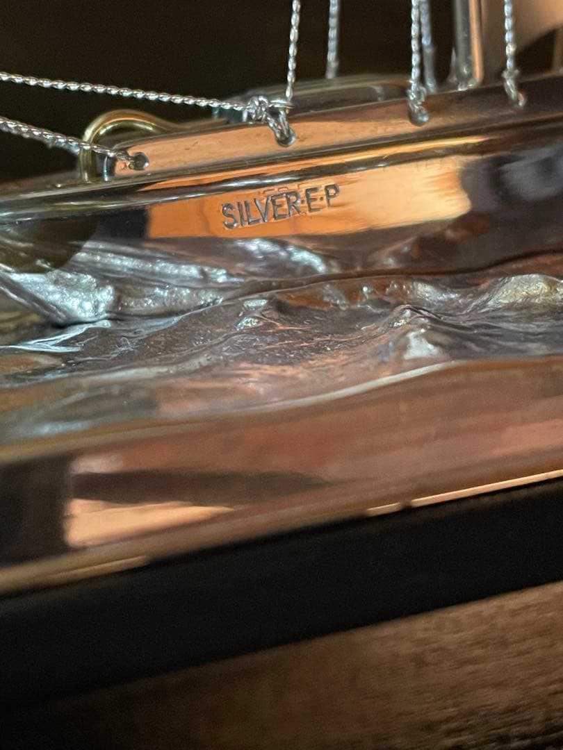 銀製 宝船 置物 ガラス シルバー　ヨット 帆船 銀製 アンティーク