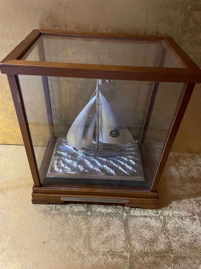 銀製 宝船 置物 ガラス シルバー　ヨット 帆船 銀製 アンティーク