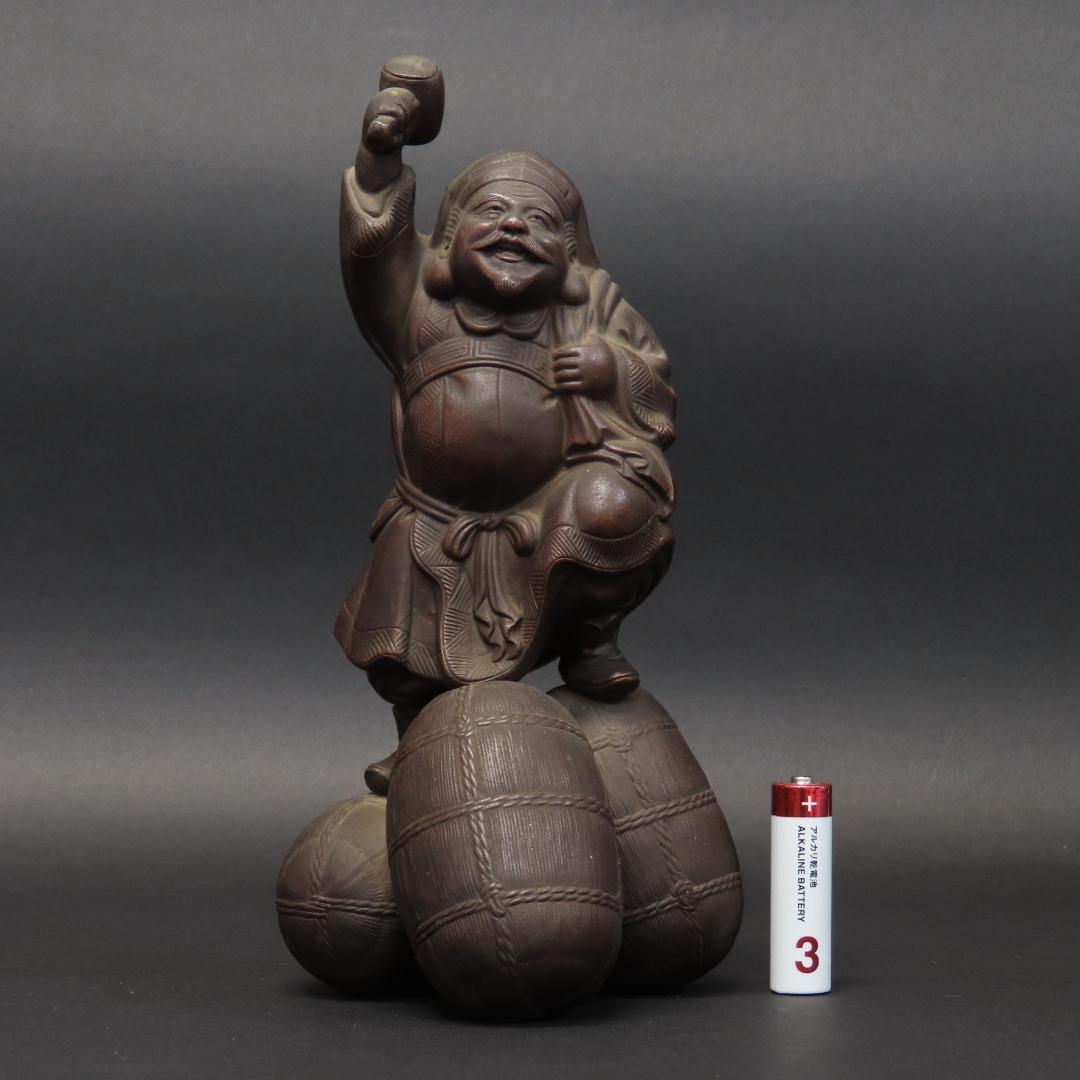 ⭕399 江戸時代末期 古備前 桃蹊堂印 珍しい俵立大黒 様 高22cm/七福神