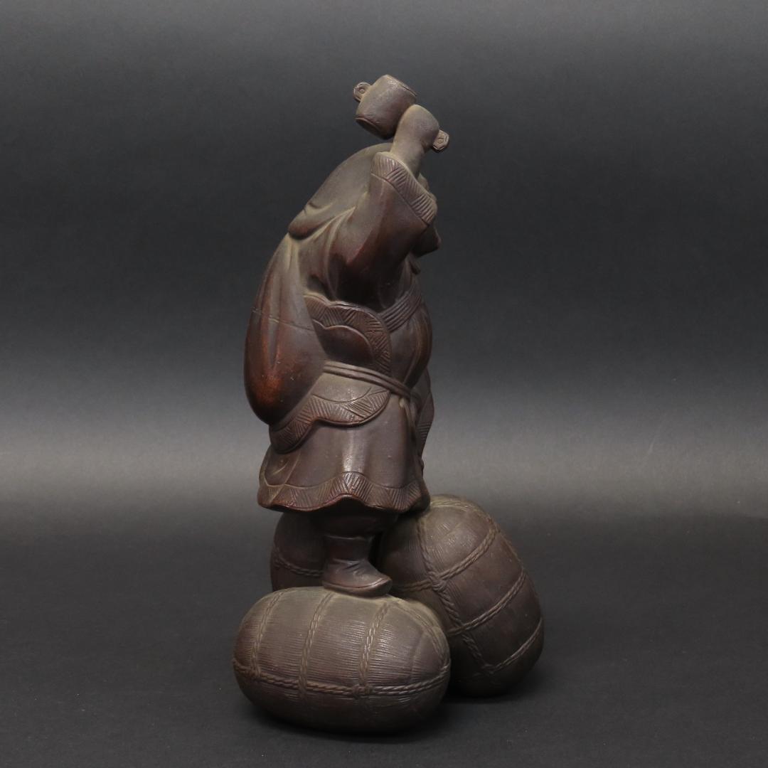 ⭕399 江戸時代末期 古備前 桃蹊堂印 珍しい俵立大黒 様 高22cm/七福神