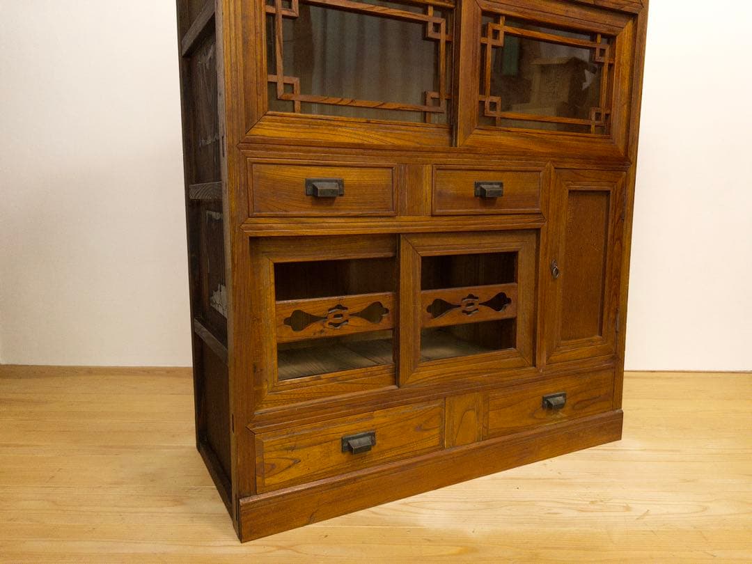 ガラス棚　水屋箪笥　収納棚　古道具　古家具　和家具　ビンテージ　アンティーク