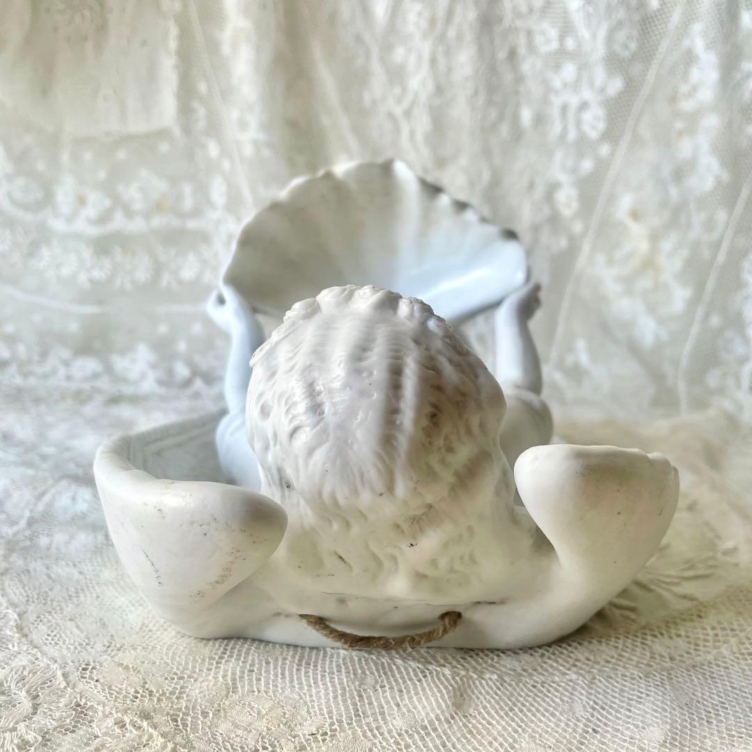 【大きめ】花輪を被った天使の聖水盤　フランスアンティーク　ベネチエ　エンジェル