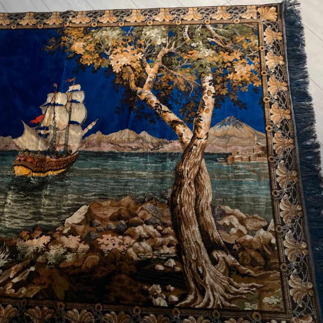 海の風景 織物ラグ モンゴル　カーペット　ラグ　ビンテージ