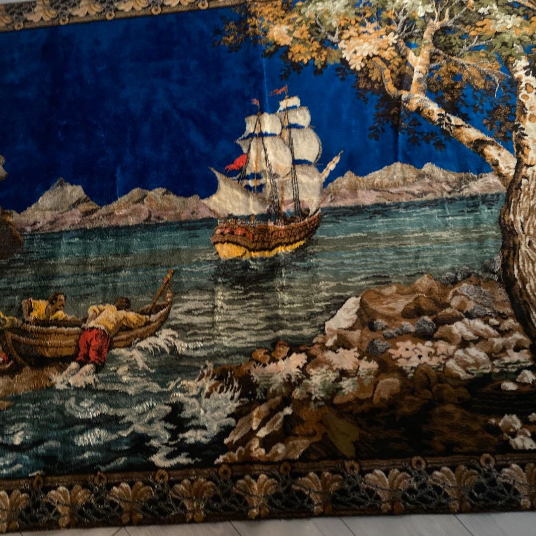海の風景 織物ラグ モンゴル　カーペット　ラグ　ビンテージ