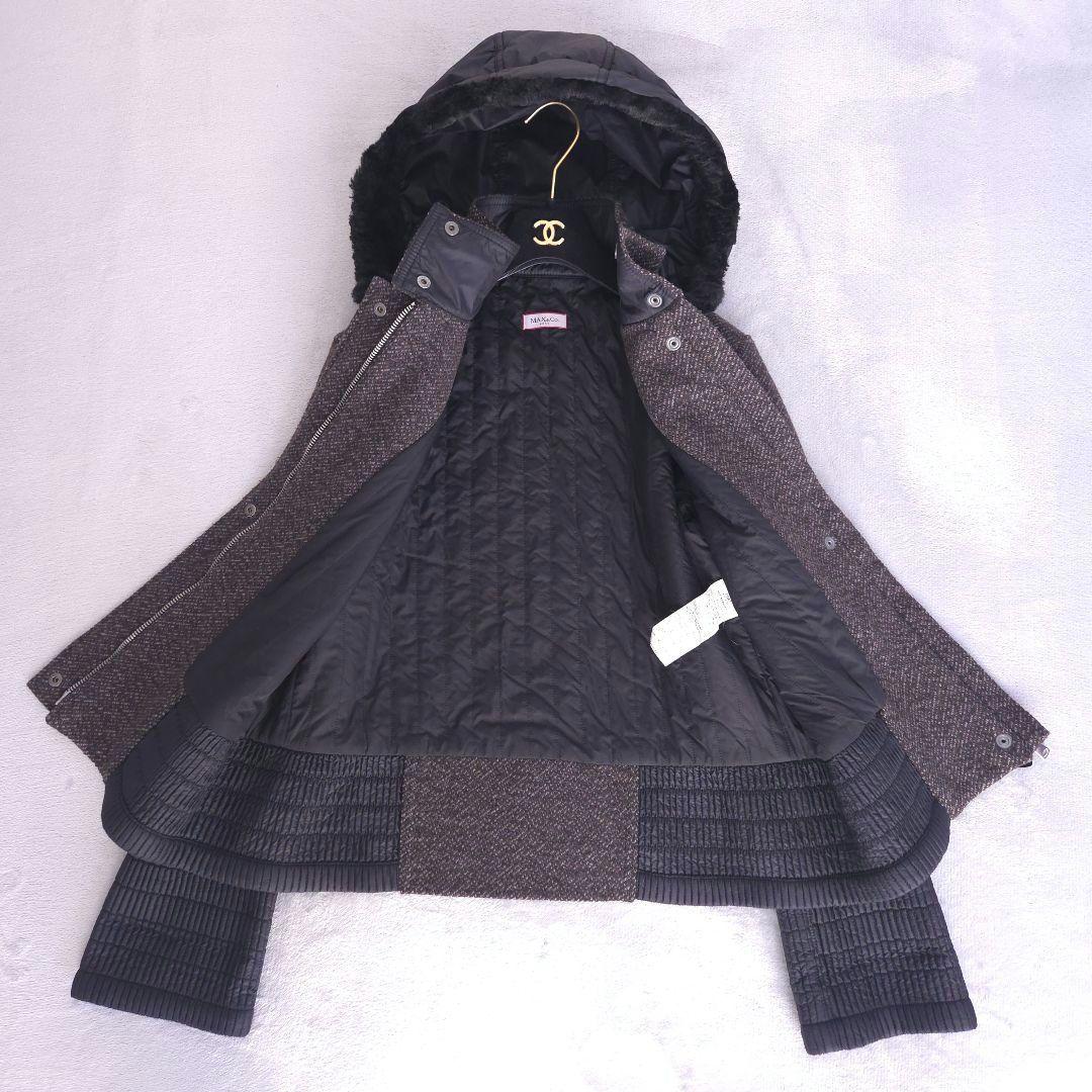 美品 マックスマーラ ウールコート XL ファーフード 切り替え 大きいサイズ
