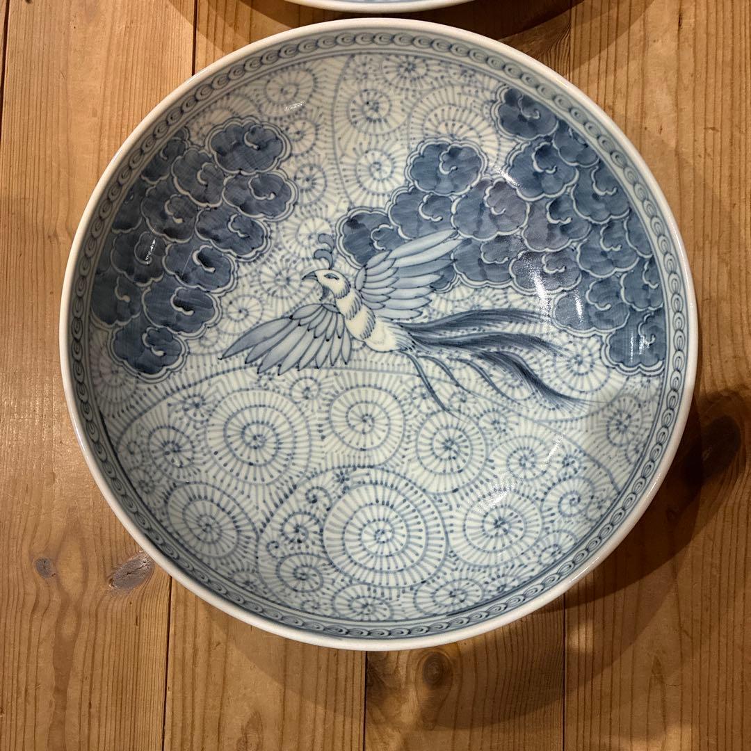 有田焼　中仙窯　中尾龍純　染付鳳凰　大皿　セット