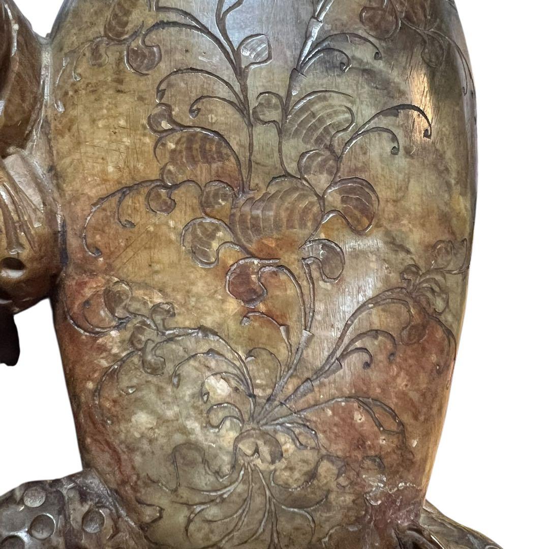 中国美術 寿山石 彫刻 置物 縁起物 【猿・蓮・雉】天然石 石彫 アンティーク