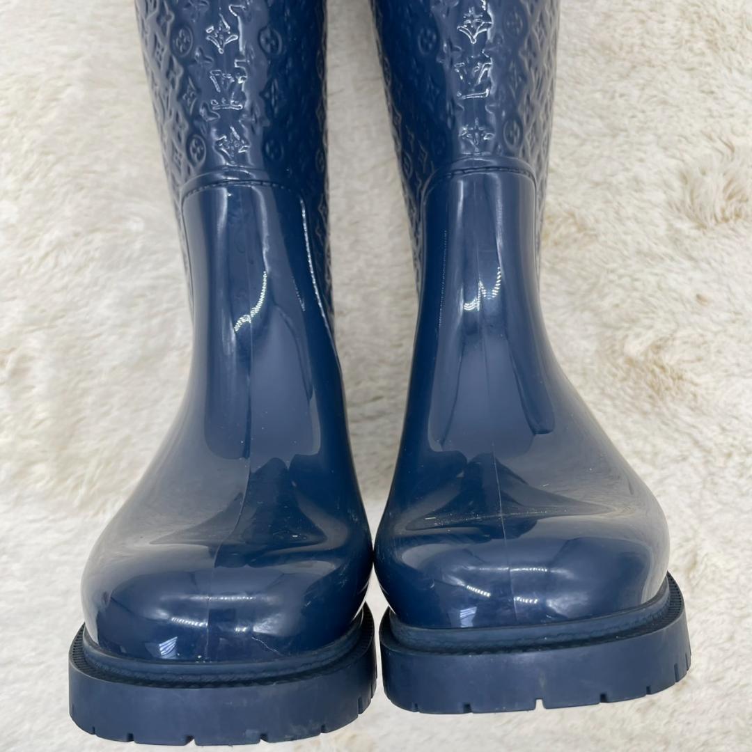 ネイビー エンボス加工 ラバーブーツ