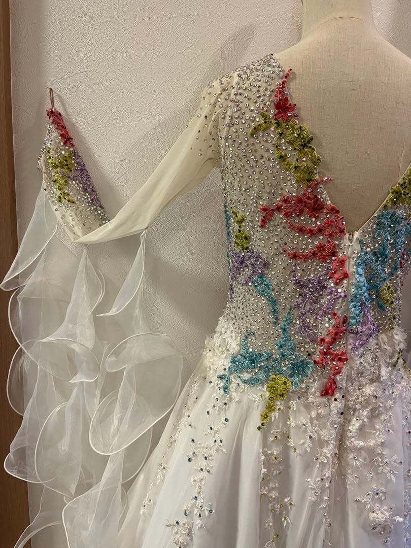 社交ダンス　ドレス　ジャンティ　ホワイト　カラフル　スタンダード