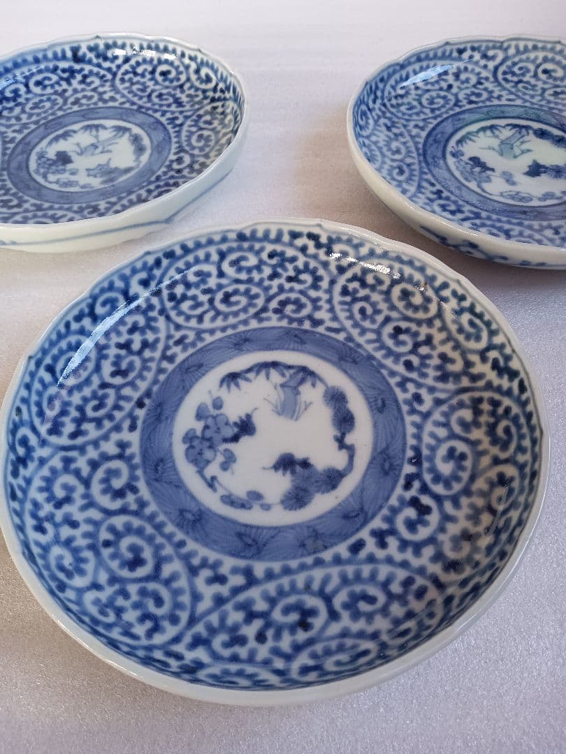 古伊万里　蛸唐草文様　三枚