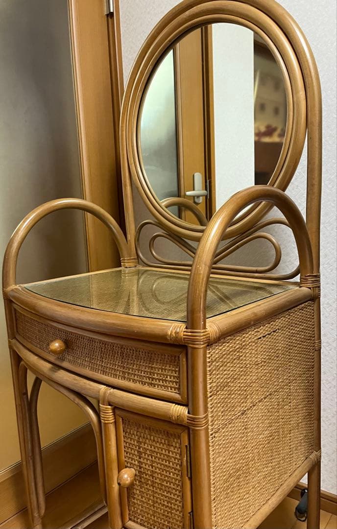 籐家具　籐　鏡台　ドレッサー　ビンテージ　ヴィンテージ　古家具