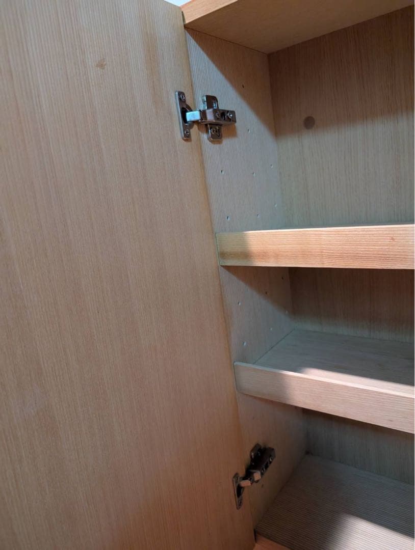 ■送料込■無印良品 木製薄型 本棚 棚 扉付き タモ材