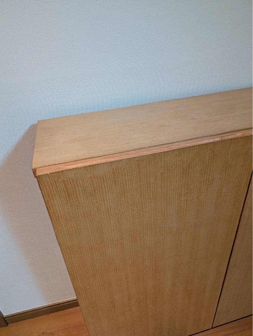 ■送料込■無印良品 木製薄型 本棚 棚 扉付き タモ材