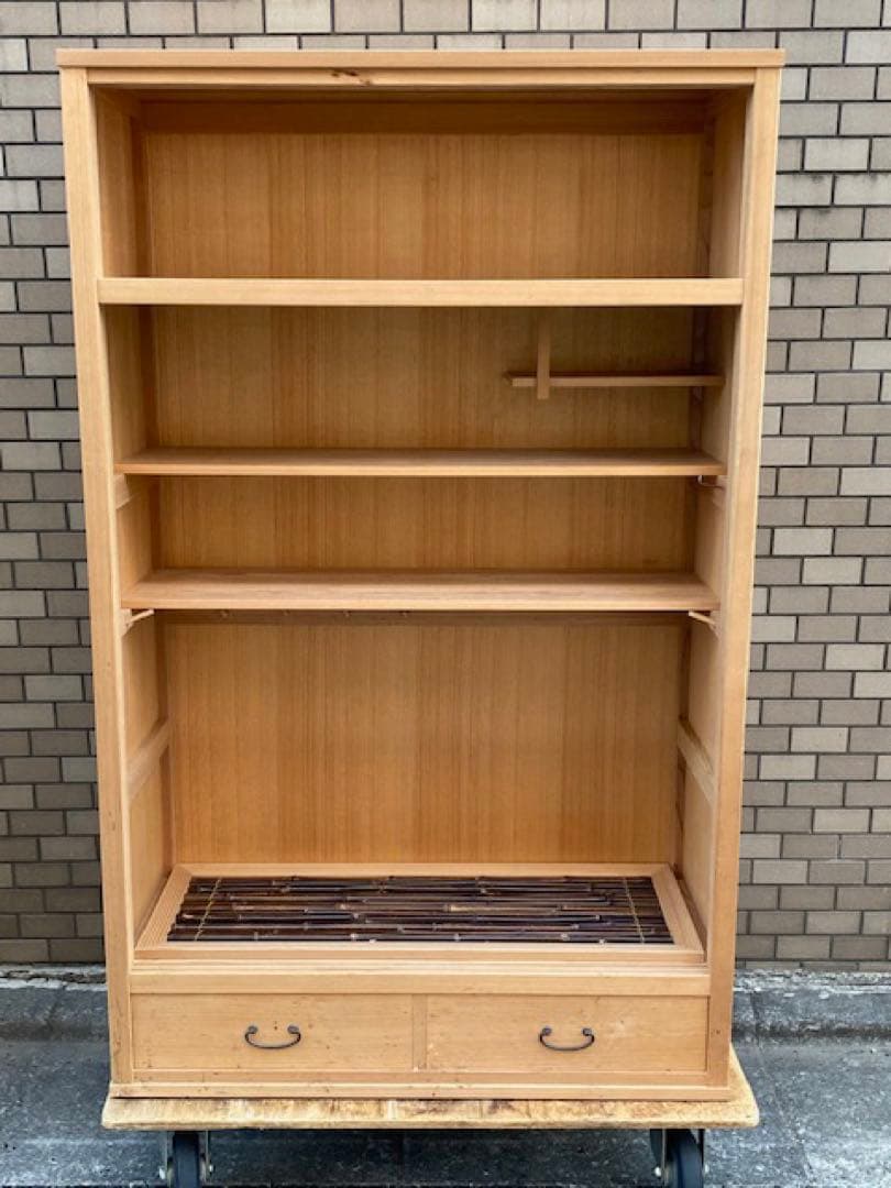 伝統工芸高級水屋道具杉無垢材網代引戸アジロ茶道具煎茶棚置水屋茶箪笥飾り棚和家具