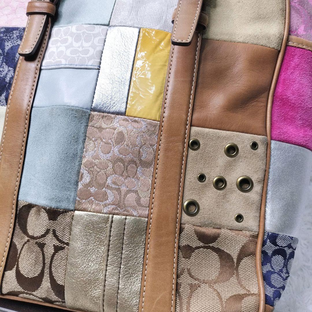 【希少】COACH　パッチワーク　レザー　シグネチャー　スウェード　ターンロック