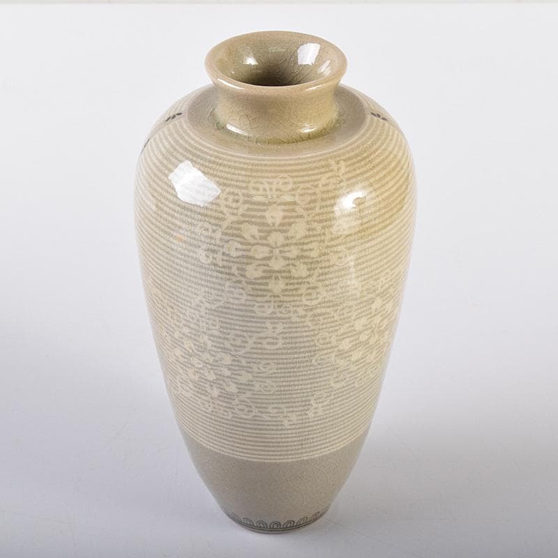 京焼　初代宮永東山作　青磁　花文　花瓶　共箱　C　R8581