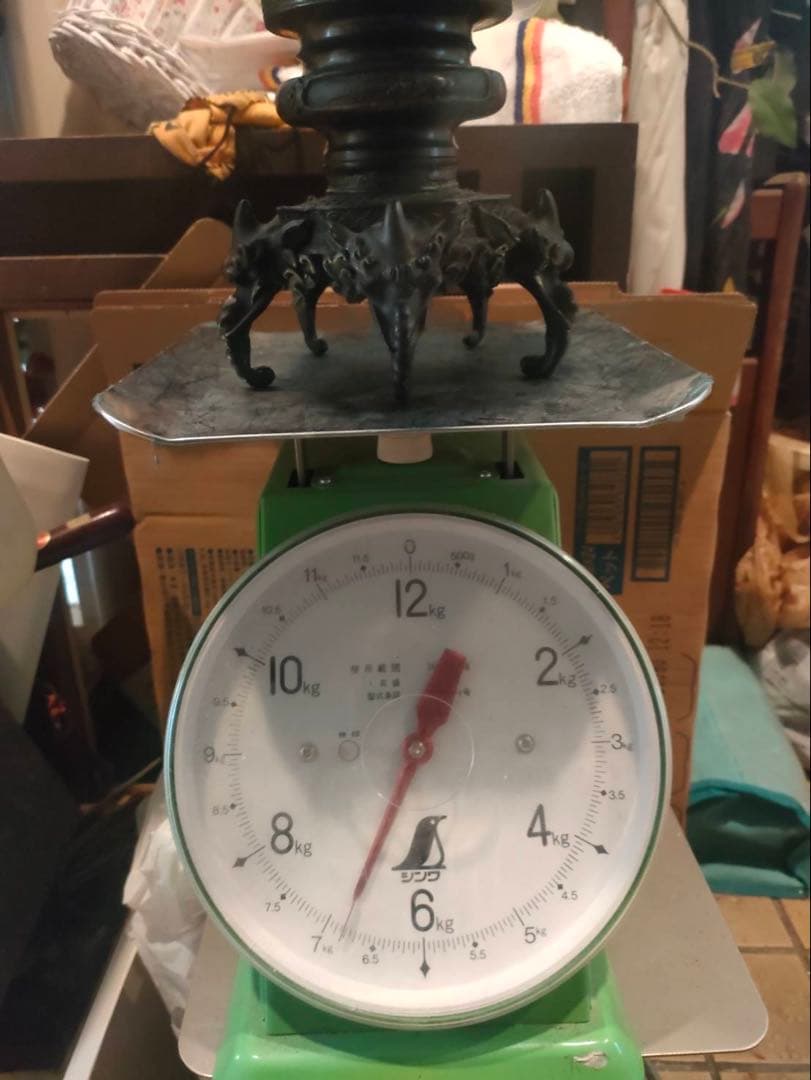 薄端 青銅製 龍双耳 五足 人物花鳥紋 獣足 幅32㎝ 重量約7kg