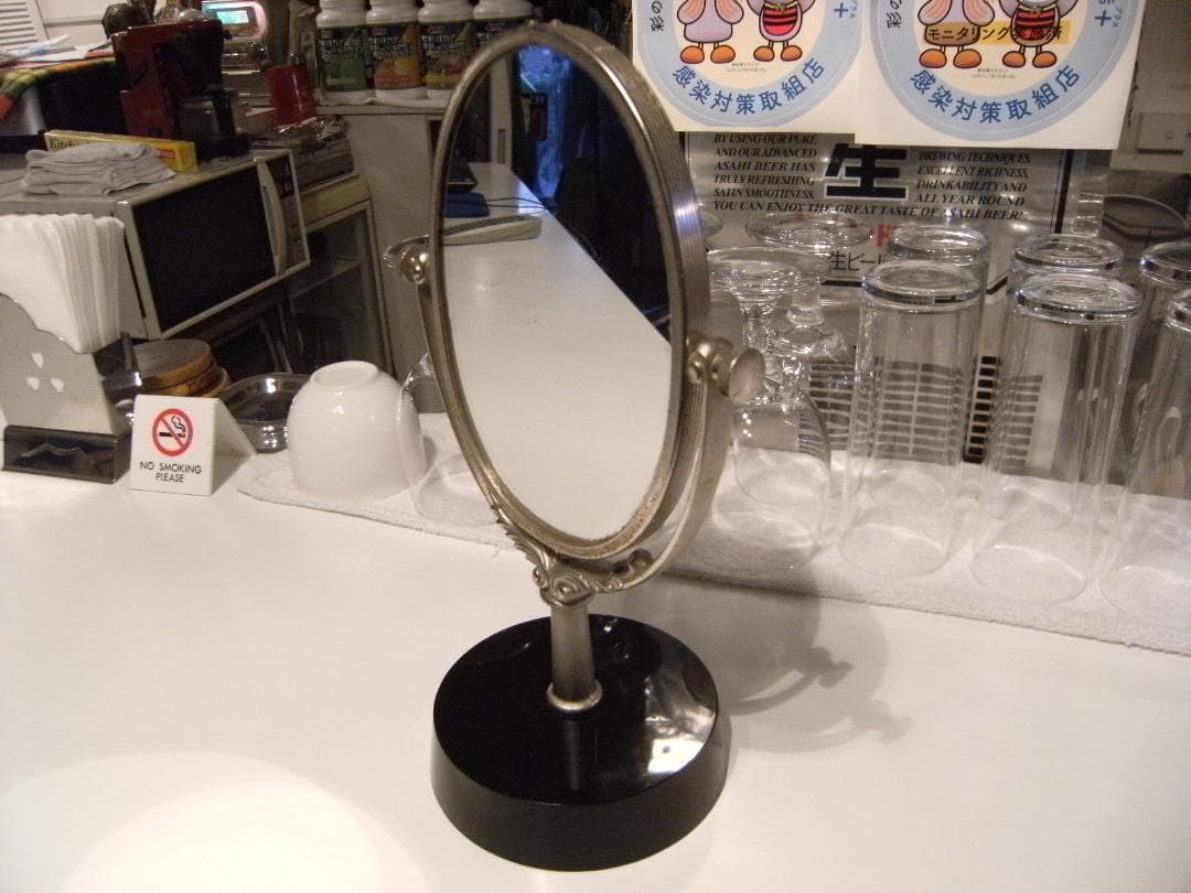 70年代★日本製★当時物★アンティーク 卓上ミラー 卓上鏡 スタンドミラー