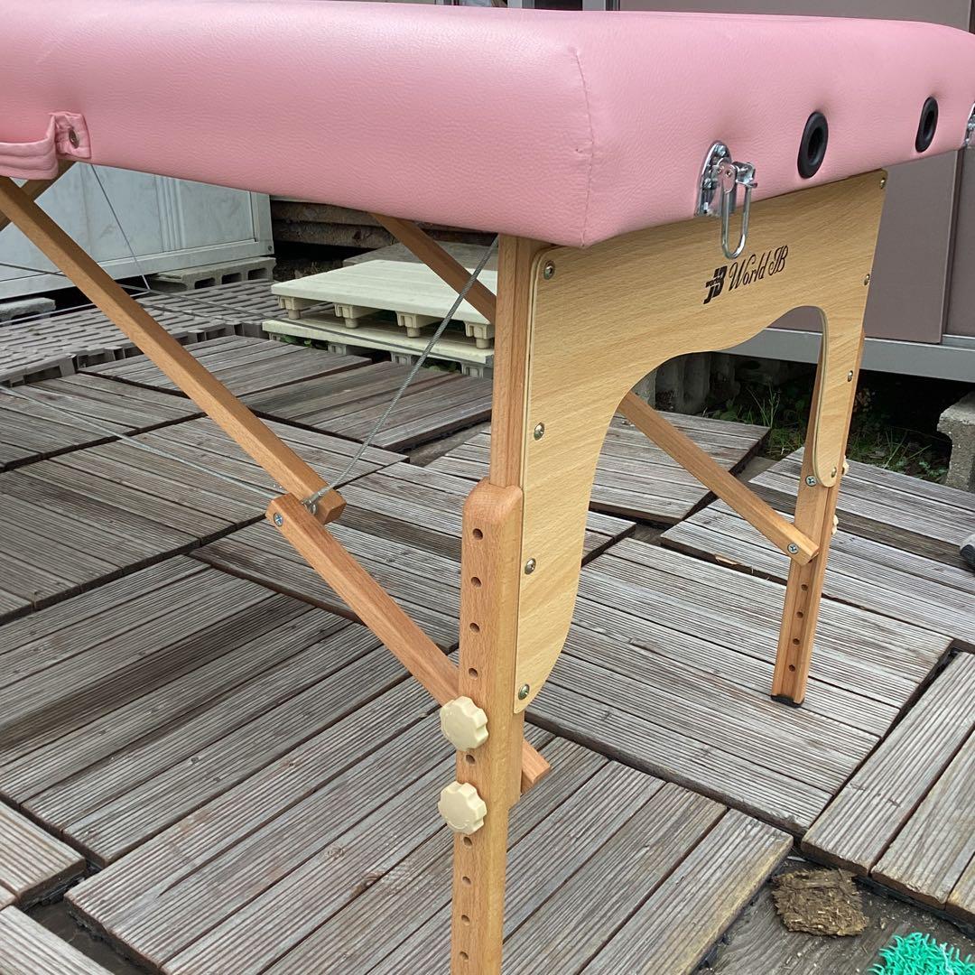 木製フレーム　折りたたみ　ベッド　収納袋付き　ピンク　World JB（F32