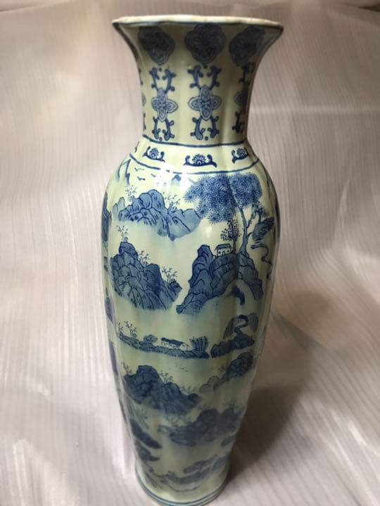 中国古董　大清乾隆　特大花瓶　九谷燒　有田烧　染付 山水　青花