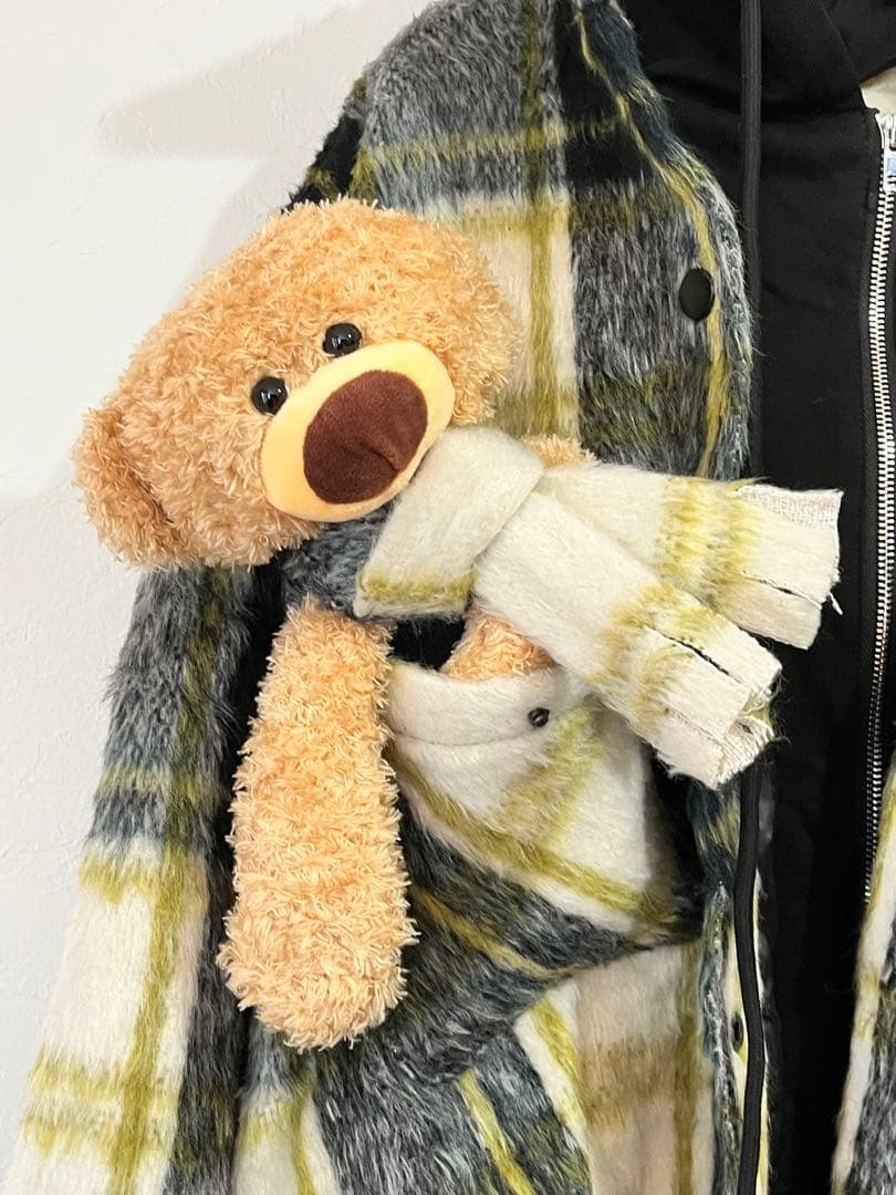 新品 13DE MARZO ジャケット チェック柄　テディベア付き フード付き