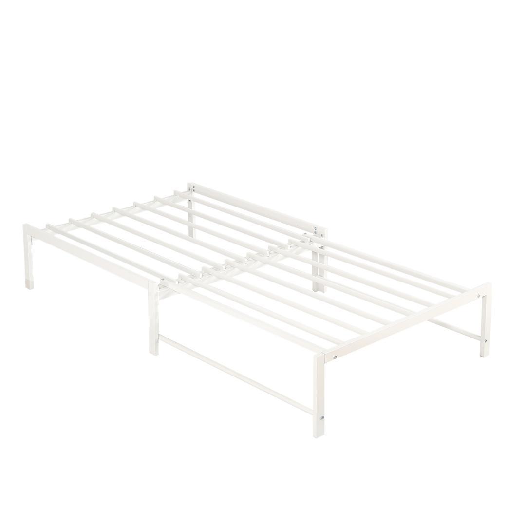 【ホワイト】伸長式ベッド シングル パイプベッド 伸縮 下収納 パイプベッド