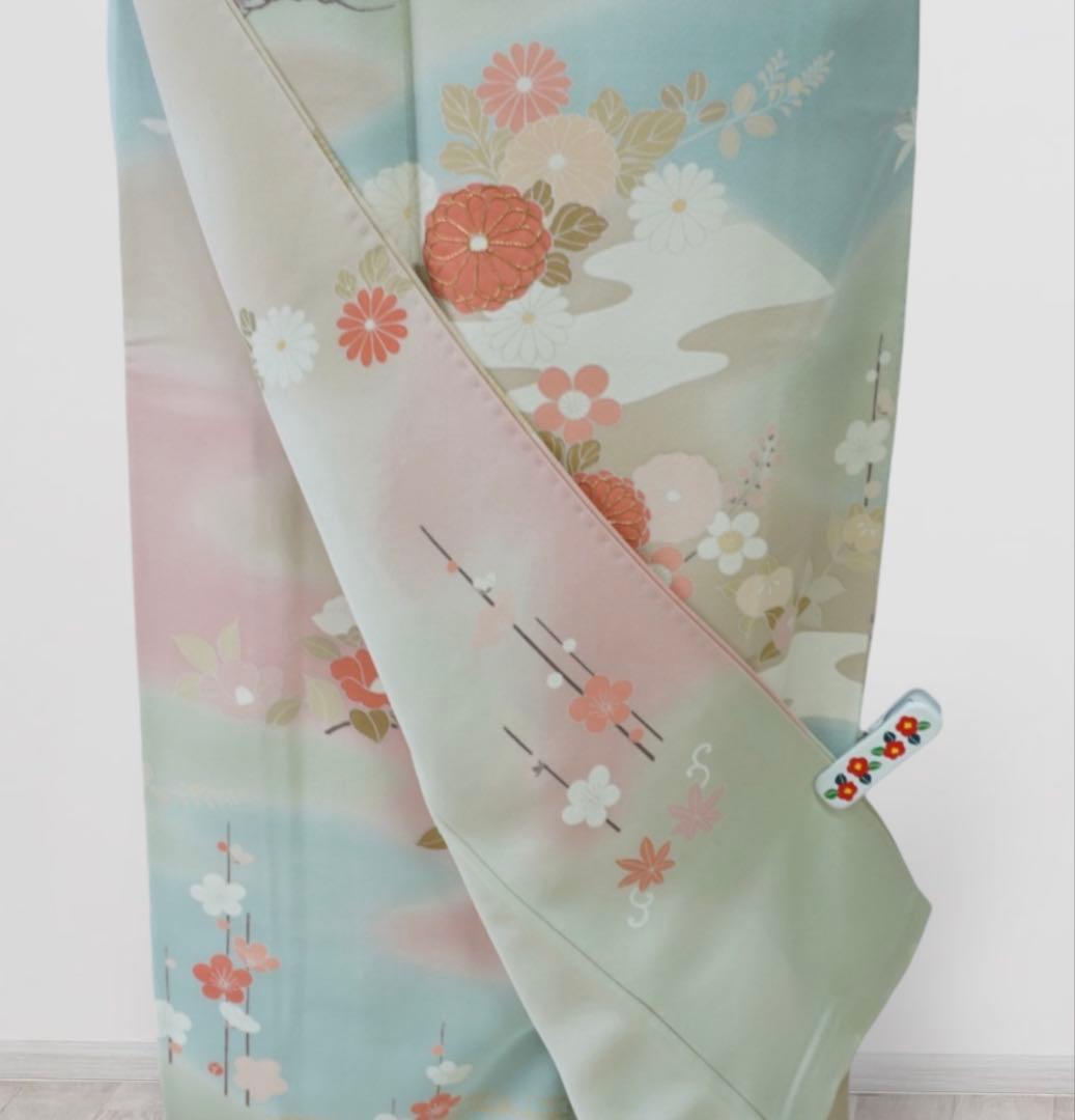 訪問着フルセット　正絹【256】お宮参り【訪問着、袋帯、帯締め、帯揚げ】