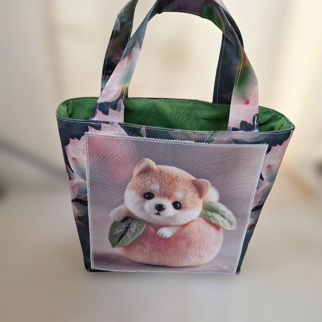 激レア柴犬パネル生地　ハンドメイド　ミニバック　フラットポーチ