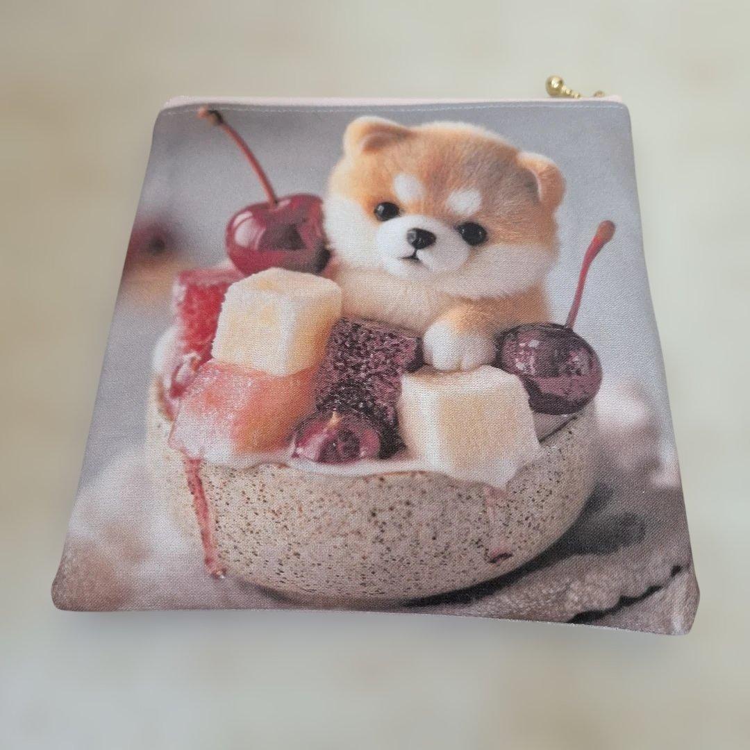 激レア柴犬パネル生地　ハンドメイド　ミニバック　フラットポーチ